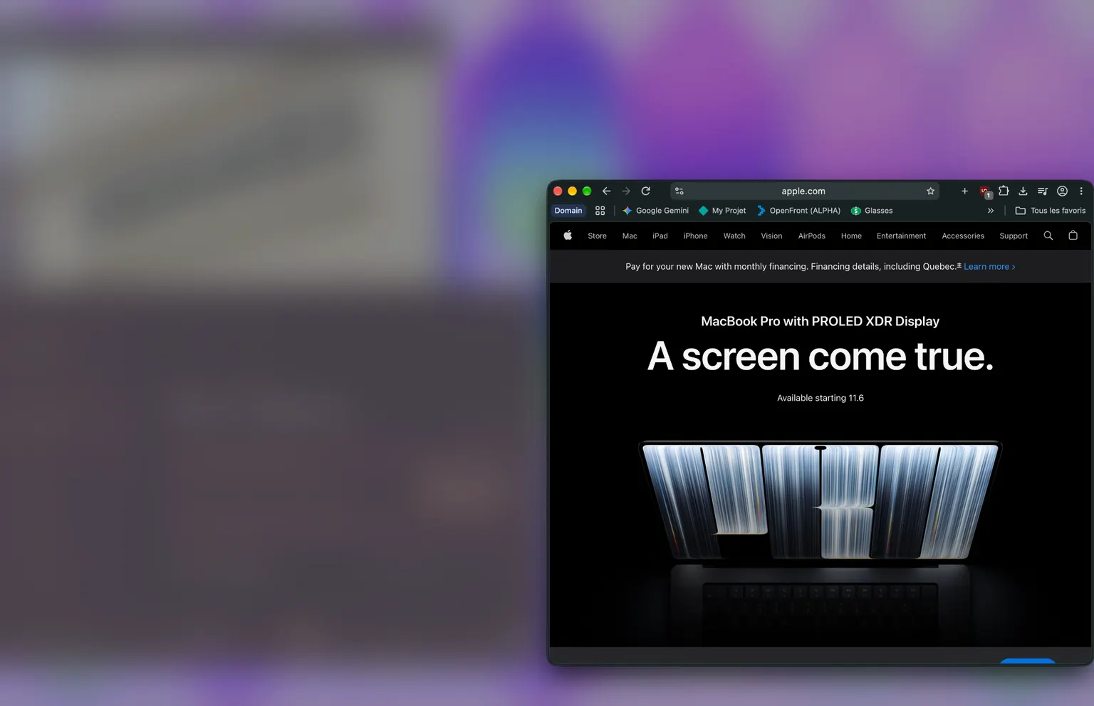Bleuberry softening a busy desktop while keeping the active browser window clear