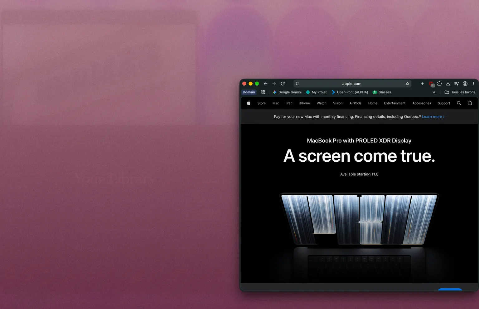 Bleuberry applying a pink atmosphere while the active browser window remains clear